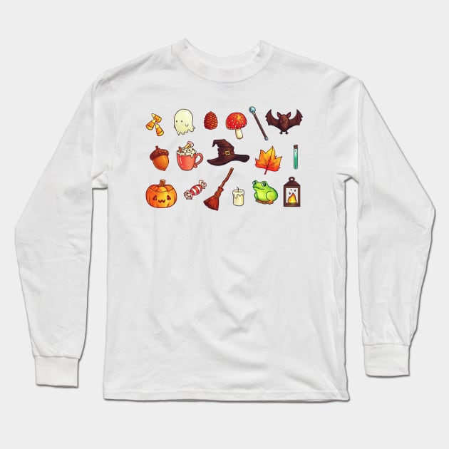 Cute Halloween Pattern v1 Long Sleeve T-Shirt by Shellz-art